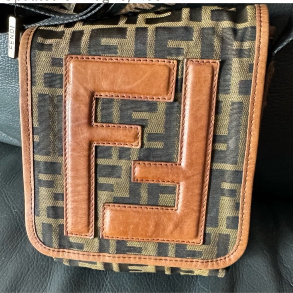 Authentic / Rare FENDI FF canvas crossbody with leather trim